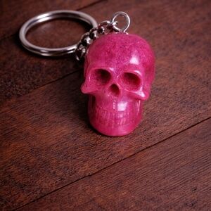 Handmade Resin Pink Skull head Keychain
